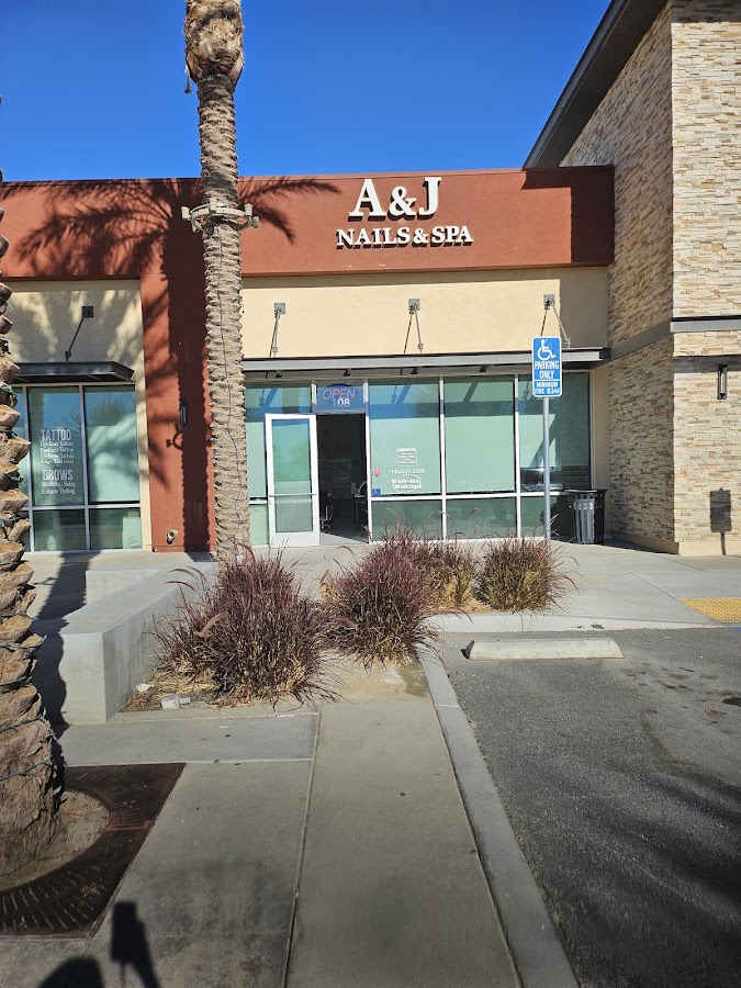 A & J Nails & Spa storefront in Indio, California